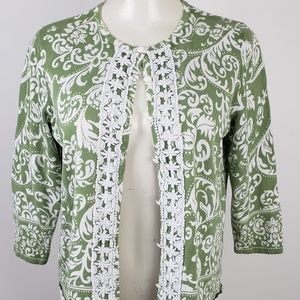 Alfred Dunner Cardigan size Medium Green Damask